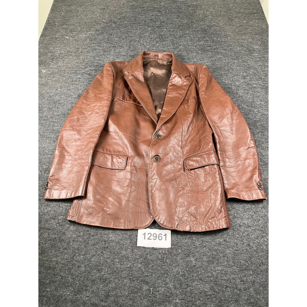 Clipper Mist Leather Blazer Mens 42 Brown Excellent Vintage 2-Button Jacket
